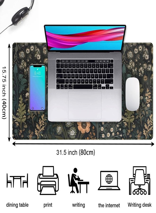 DSKGSJH وسادة ماوس بتصميم زهور داكنة، وسادة ماوس كبيرة للألعاب بتصميم زهور برية، وسادة ماوس كبيرة جدًا للوحة المفاتيح والماوس، وسادة سطح مكتب كاملة، غطاء وسادة مكتب للنساء، مقاس 31.5 بوصة × 15.75 بوصة - Image 2