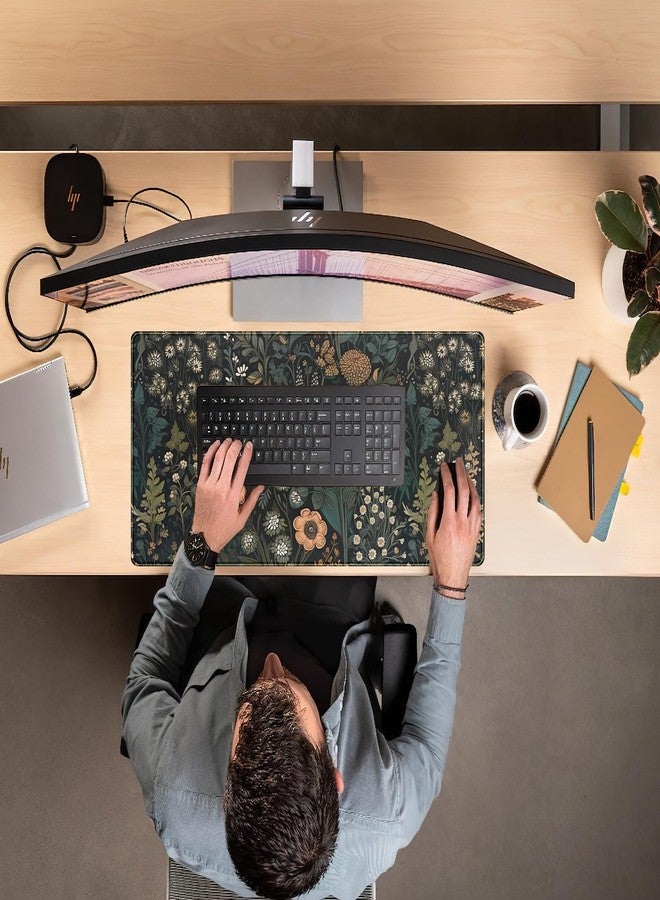 DSKGSJH وسادة ماوس بتصميم زهور داكنة، وسادة ماوس كبيرة للألعاب بتصميم زهور برية، وسادة ماوس كبيرة جدًا للوحة المفاتيح والماوس، وسادة سطح مكتب كاملة، غطاء وسادة مكتب للنساء، مقاس 31.5 بوصة × 15.75 بوصة - Image 5