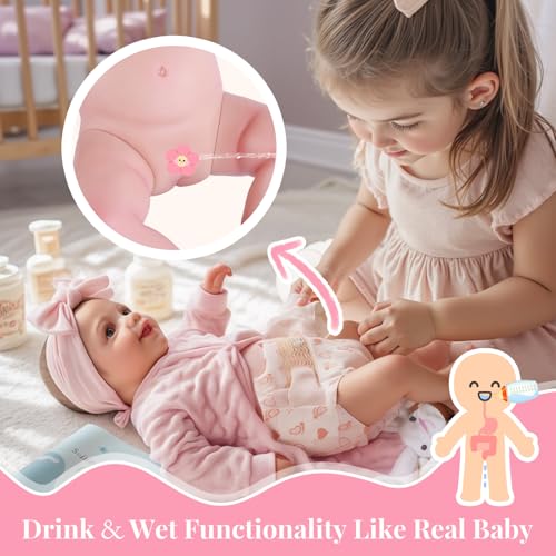 BABESIDE Drink and Wet Reborn Baby Dolls Girl 17 Inch Lifelike Handmade Soft Vinyl Baby Doll Can Drink Pee Real Life Baby Doll with Accessories Gift for Girls Age 3 Pretend Play Collection - Image 5