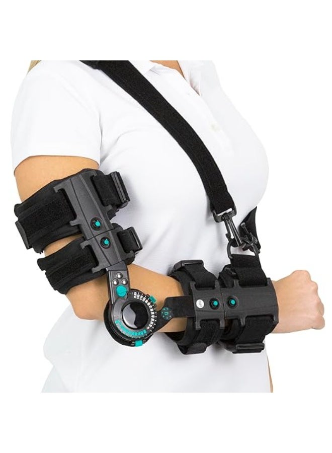 Adjustable Elbow Brace with Hinges – ROM Stabilizer Support for Injured Arm, Shoulder Strap Included, Pain Relief & Post-Surgery Recovery, Right Arm - Image 1