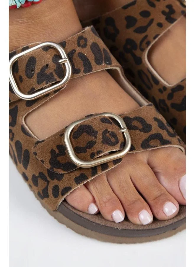 Manijero  Jazmin Leopard Women's Real Leather Double-Loop Taba Slippers. for Women | Best Price UAE