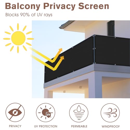 SUNNY GUARD 3'x16' Black Balcony Privacy Screen Fence, Apartments Railing Heavy Duty Wind Screen for Outdoor,Deck,Backyard,Patio Privacy（We Make Custom Sizes） - Image 2