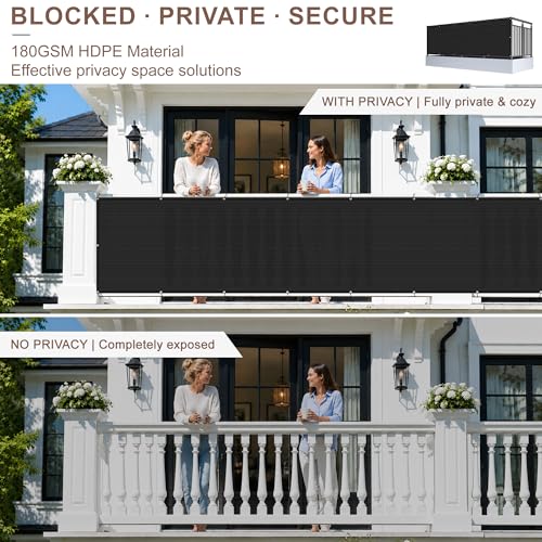 SUNNY GUARD 3'x16' Black Balcony Privacy Screen Fence, Apartments Railing Heavy Duty Wind Screen for Outdoor,Deck,Backyard,Patio Privacy（We Make Custom Sizes） - Image 3