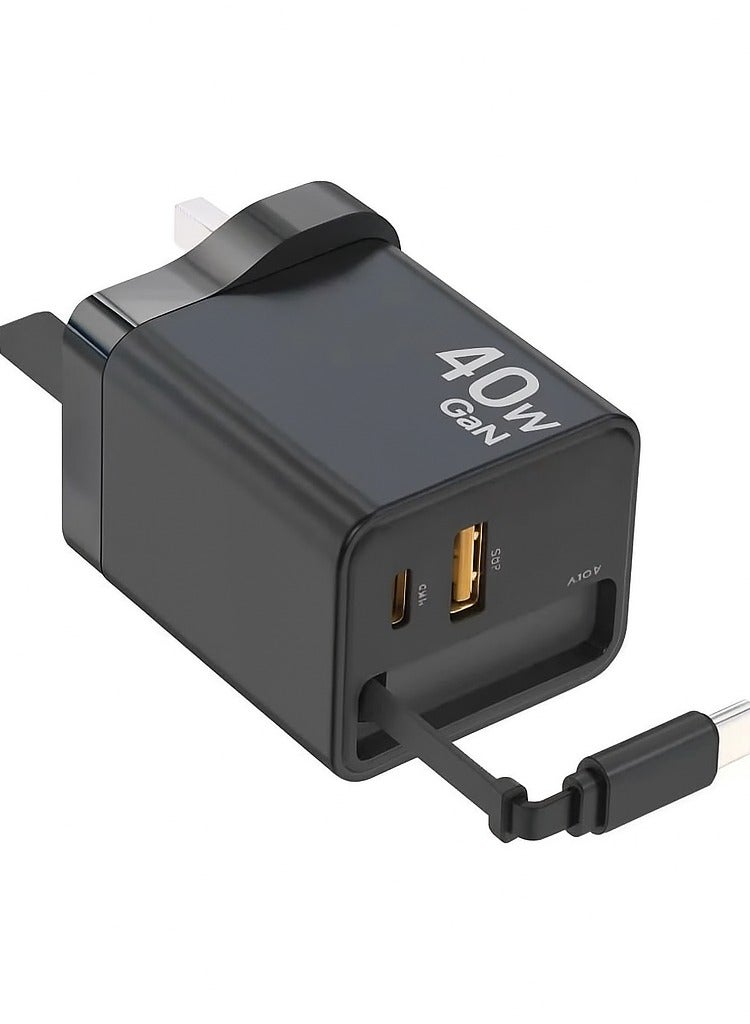 Denx DENX DX229 40W Fast Charging Wall Charger | Dual USB + Type-C Ports | PD & QC 3.0 Support | Mobile Charger for iPhone, Samsung, Huawei & Android Devices  - Image 2