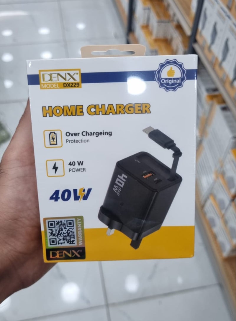 Denx DENX DX229 40W Fast Charging Wall Charger | Dual USB + Type-C Ports | PD & QC 3.0 Support | Mobile Charger for iPhone, Samsung, Huawei & Android Devices  - Image 3