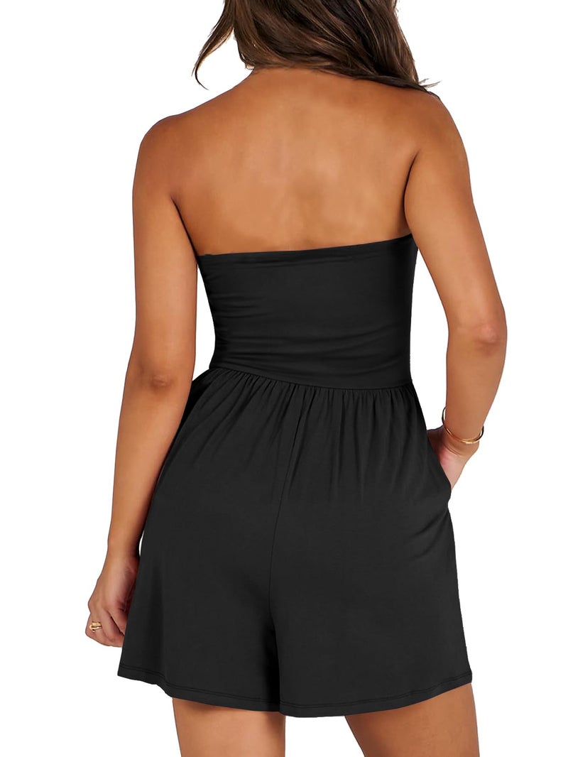 AUXDIO Women Summer Casual Strapless Romper Sleeveless Off Shoulder Short Jumpsuits 2026 Beach Vacation Clothes Black Medium - Image 5