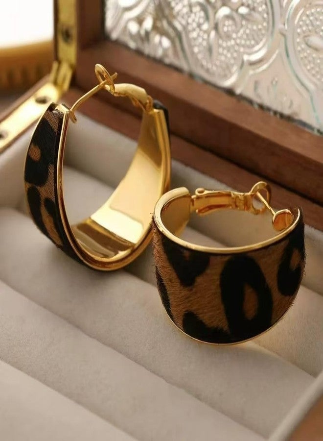 DATOA Leopard Print hoop earrings Vintage Large Hoop Retro Statement Dangle Earring Bohemian Disco Earrings Jewelry for Women - Hoop - Image 4
