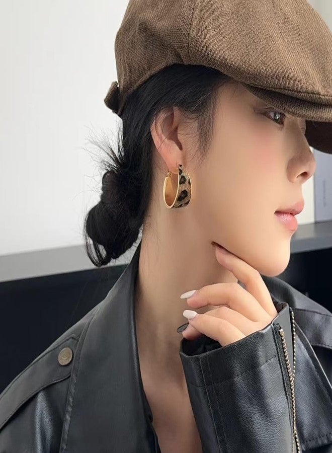 DATOA Leopard Print hoop earrings Vintage Large Hoop Retro Statement Dangle Earring Bohemian Disco Earrings Jewelry for Women - Hoop - Image 2