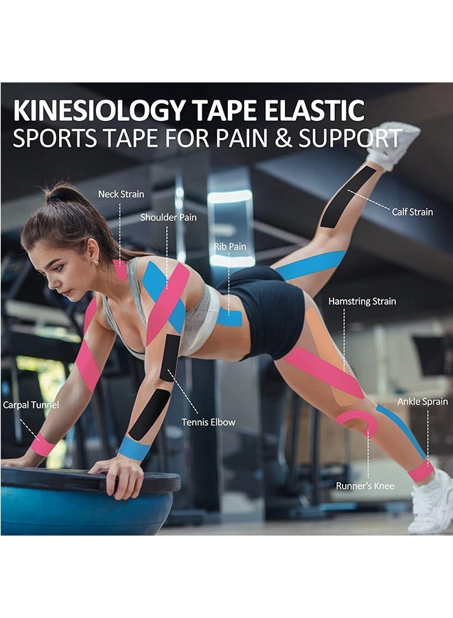 2 Roll Waterproof Breathable Kinesiology Tape, Athletic Elastic Kneepad, Muscle Pain Relief Knee Taping for Gym, Fitness, Running, Tennis, Swimming and Football, Black - Image 4