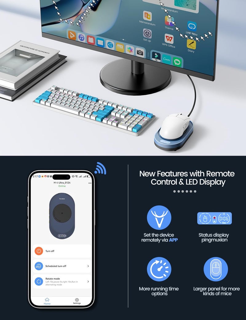 Vaydeer M4 Utra Mouse Mover with APP, Undetectable Mouse Jiggler Device with Remote Control and Timer Function, Driver-Free Shaker Wiggler Mouse Movement Simulation for Computer Awakening - Image 3
