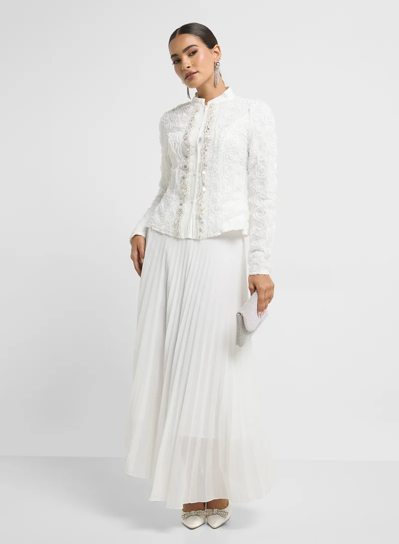 ELLA Textured Top With Pleated Skirt Set