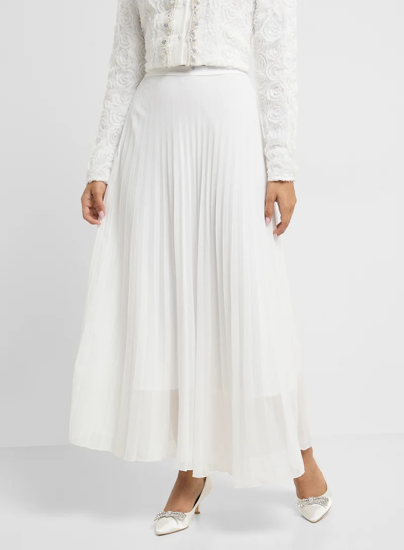 ELLA Textured Top With Pleated Skirt Set