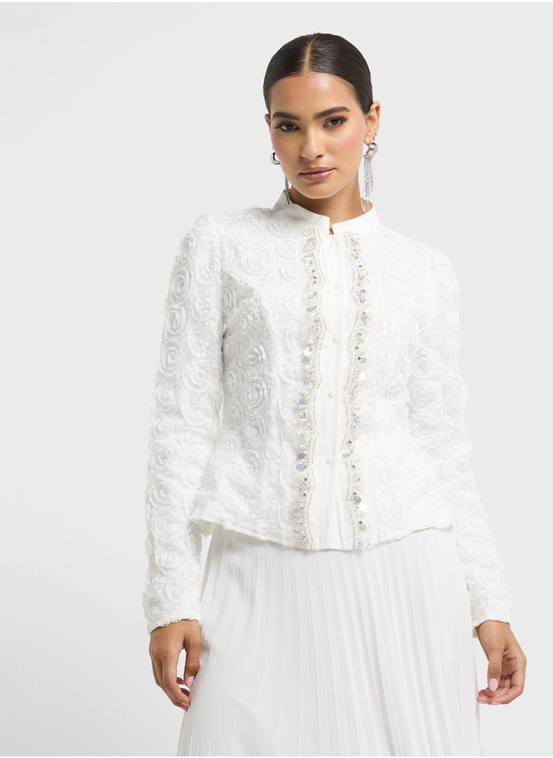 ELLA Textured Top With Pleated Skirt Set  - Image 3
