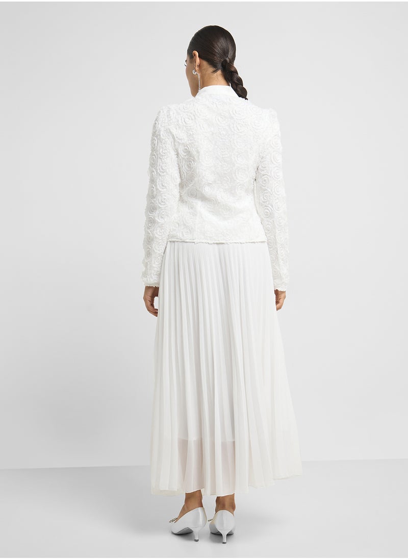 ELLA Textured Top With Pleated Skirt Set  - Image 2