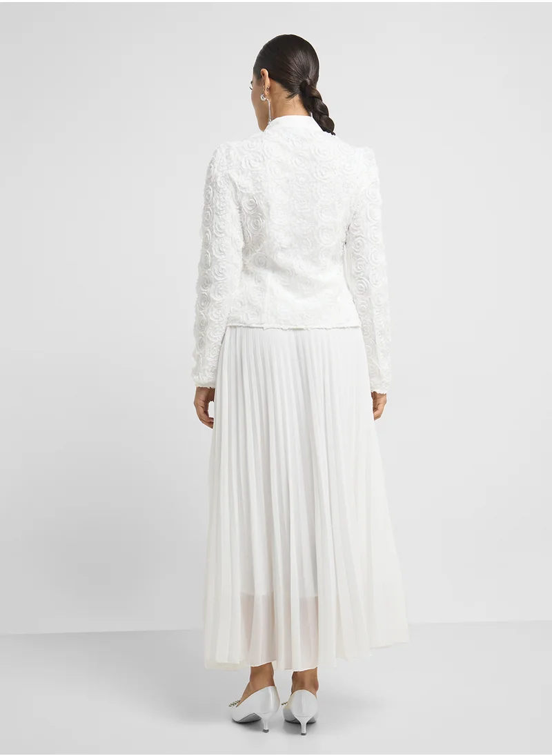 ايلا Textured Top With Pleated Skirt Set
