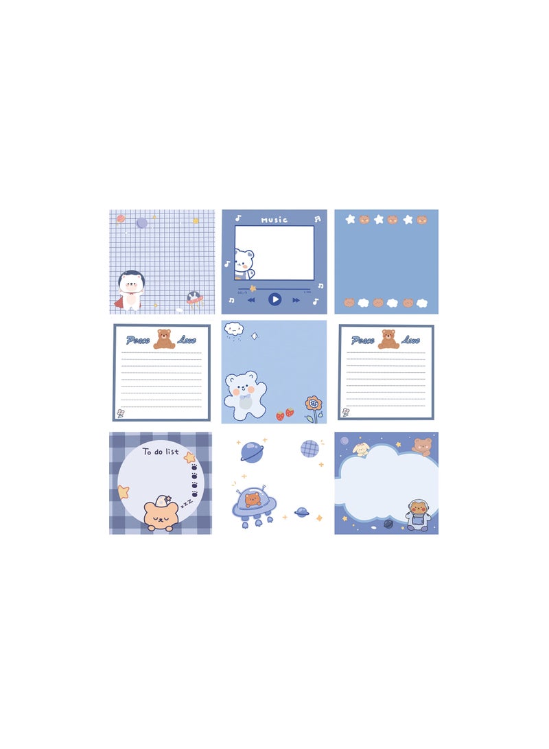 Kawaii Little Bear Sticky Notes, Cute Self-Adhesive Memo Pads for Students, Teachers, and Home Use, 50 Sheets per Pad, 9 Pads per Pack - Perfect Gift for Roommates and Office Supplies! - Image 1