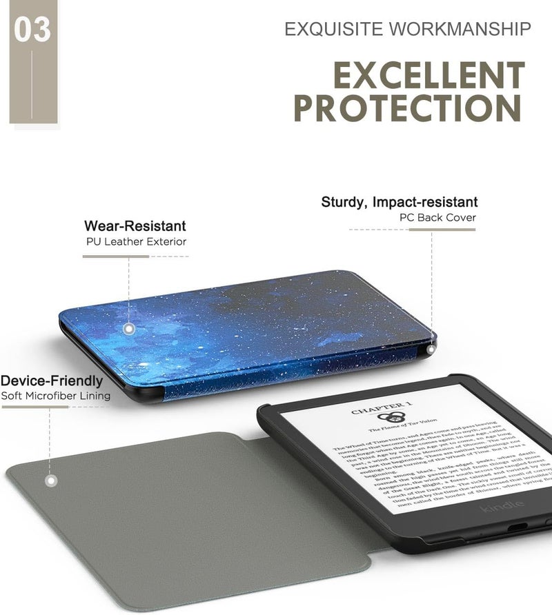 MoKo Case Fits 6" All-New Kindle (11th Generation-2024/2022 Release), Lightweight Shell Cover with Auto Wake/Sleep for Kindle 2024/2022 11th Gen e-Reader, Blue Starry Sky - Image 4