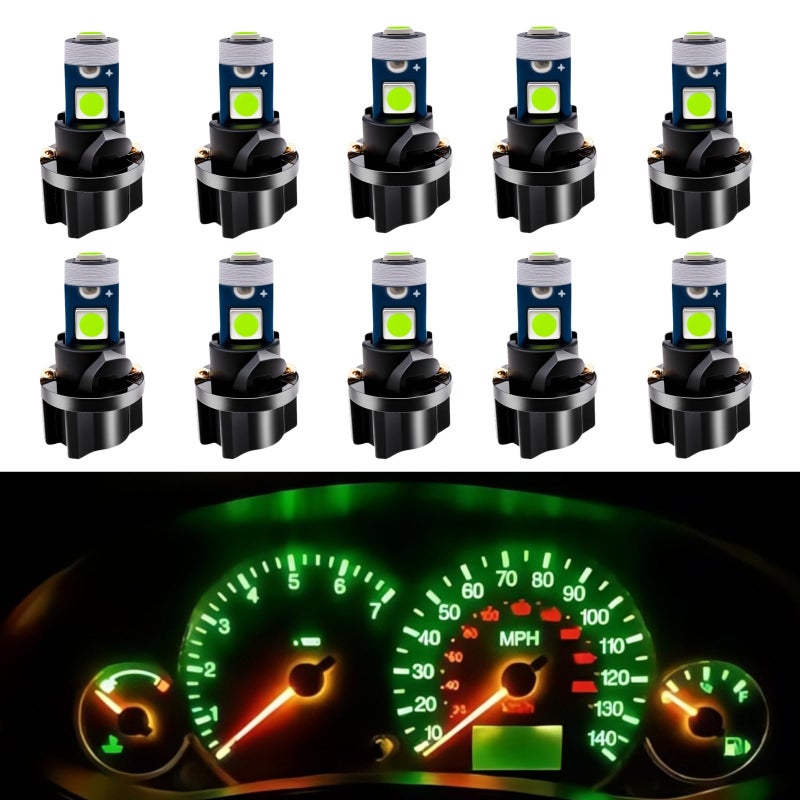 WLJH 10 Pack Green Canbus T5 Led Bulb 2721 37 74 Wedge Lamp PC74 Twist Sockets Dash Dashboard Lights Instrument Panel Cluster Leds Replacement