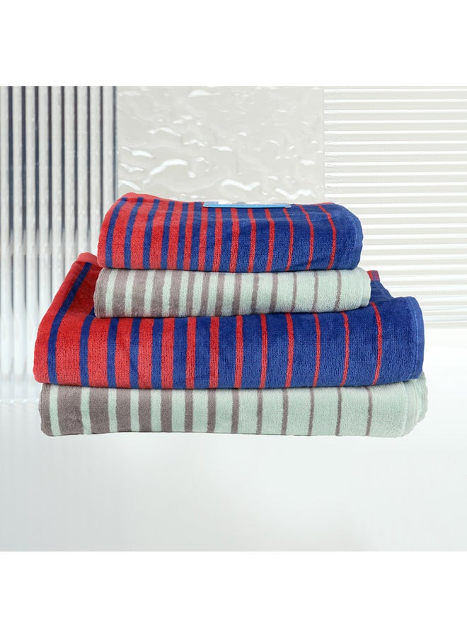 White Rose 4 Piece Bathroom Towel Set Boundry 450 Gsm 100% Cotton Velour 2 Bath Towel 70X140 Cm & 2 Hand Towel 50X90 Cm Assorted Color Modern Stripe Design Luxury Touch Extra Absorbent  - Image 1