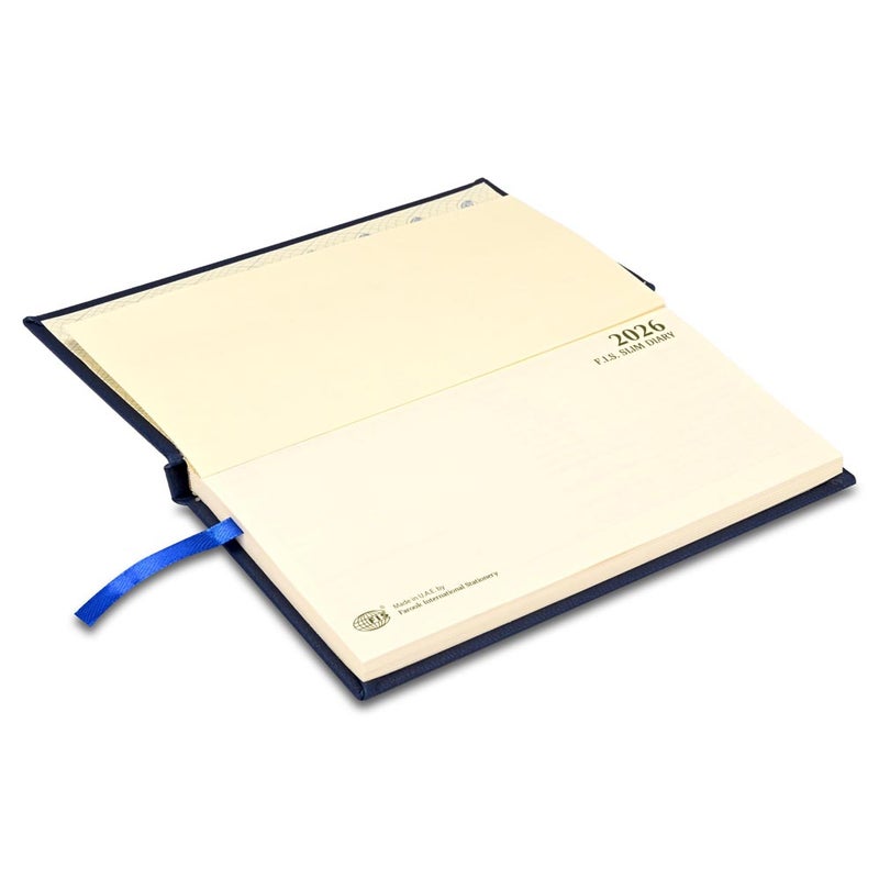 FIS مفكرة FIS 2026 رفيعة، حجم رفيع 170x90 مم، غلاف صلب، مواد PU إيطالية، تنسيق أسبوعي في لمحة، عرض أفقي، إنجليزي، ورق عاجي إيطالي 70 جرام، غلاف أزرق - FSDI57E26BL - Image 3