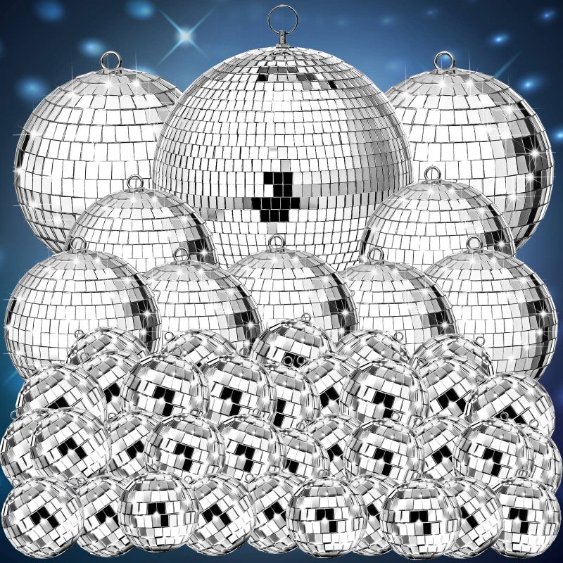 100 Pcs Bulk Disco Ball SetMini Mirror Disco Balls Ornaments Hanging Decoration in Different Size for Christmas Tree Cake Topper Dance Music 50s 60s 70s Themed Party081624348