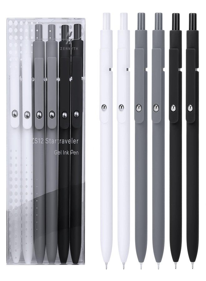 FIOVER Gel Pens,6Pcs Fine Point Smooth Writing Pens 0.5mm Black Gel Ink, High-End Series Ballpoint for Journaling Note Taking, Gifts for Women Men (6pcs-Black, Gray, White) - Image 1