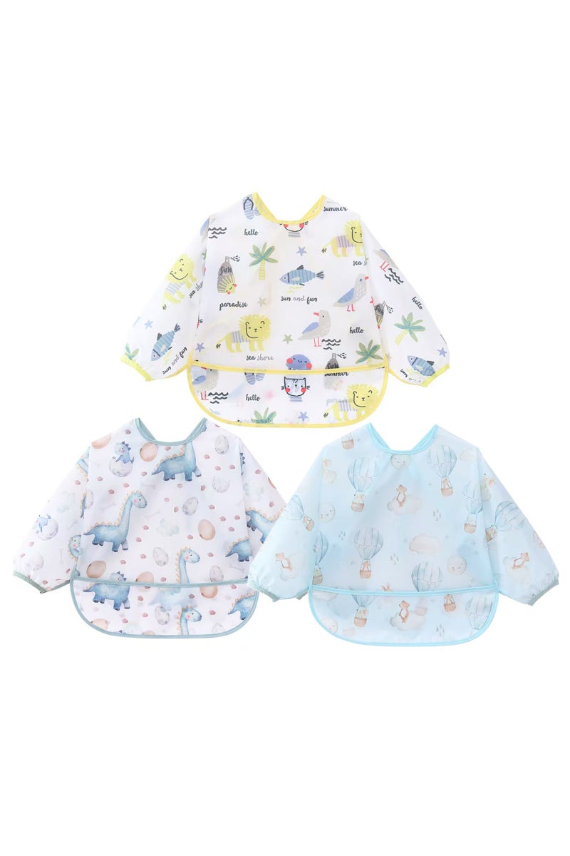 3 Pack Long Sleeve Baby Bibs, Smock Waterproof Sleeved Bib Smock for Baby Toddler 6-36 Months - Image 1