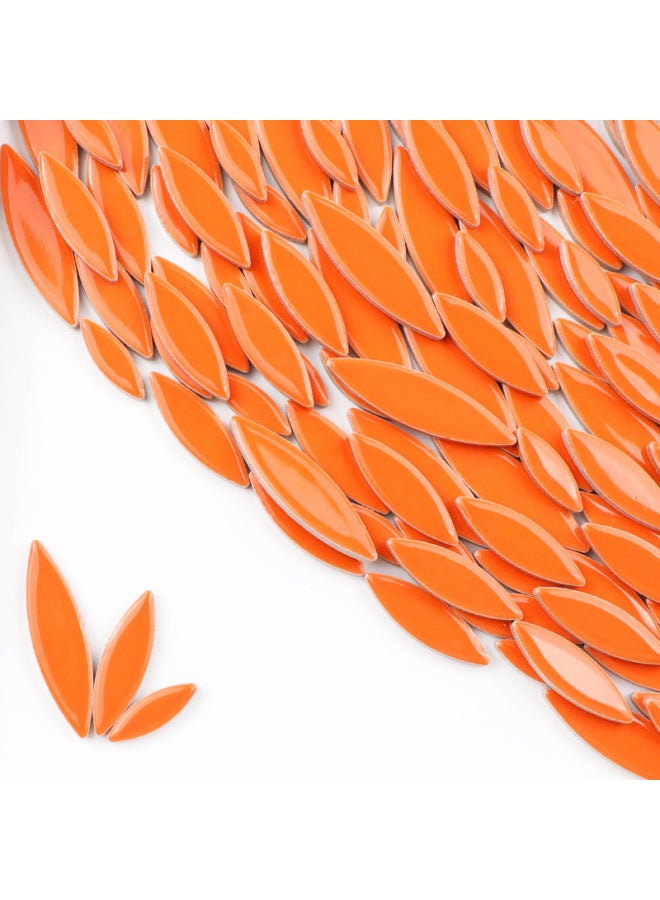 200g DIY Willow Leaf Petal Ceramic Mosaic Handmade Material Color Irregular Shaped Ceramic Chip Patch-Color:Orange  - Image 1