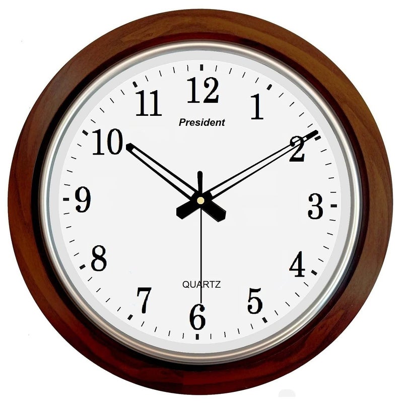 President President Brand Big Size Designer Analogue Round Plastic Wall Clock with Glass Brown, 18 x 18 Inch / 42 x 42 cm - Image 1
