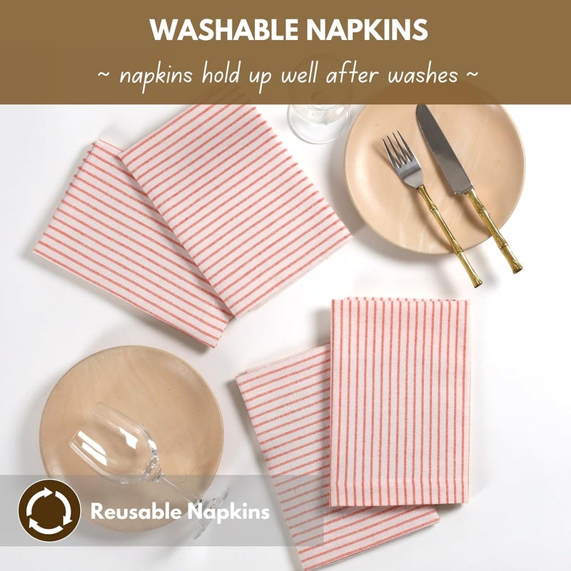 Native Fab Cloth Napkins 18x18 inches 100 Cotton Vintage Stripped Dinner Napkins Set of 12 Soft Breathable Absorbent Machine Washable Cloth Napkins Red Beige - Image 4