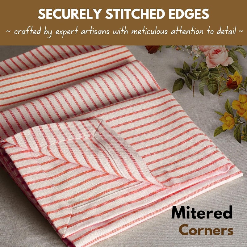 Native Fab Cloth Napkins 18x18 inches 100 Cotton Vintage Stripped Dinner Napkins Set of 12 Soft Breathable Absorbent Machine Washable Cloth Napkins Red Beige - Image 3