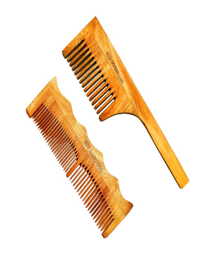 BlackLaoban Handmade Wooden Combs Big Size Kacchi Neem Wood Comb Set - Neem Comb Combo For Men & Women Hair Growth - Pack of 2 - Anti Dandruff, Detangling Hair Fall Control Kanghi Wavy Grip & Large Tooth - Image 5