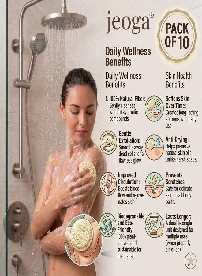 Jeoga Natural Loofah Bath Sponge Organic Body Scrubber Exfoliating Shower Tool Body Cleaning Scrubbers Pure Luffa Gourd Pack of 10 - Image 2