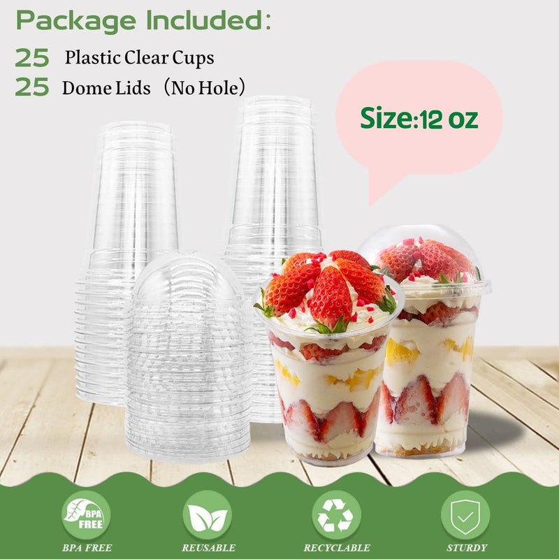 Artpreti 25 Sets 12 oz Clear Plastic Parfait Cups with Dome Lids(NO HOLE) - Disposable Dessert Cups with Lids for Dips Snacks and Fruit Yogurt Smoothie Iced Cold Drinks  No Leaking - Image 3