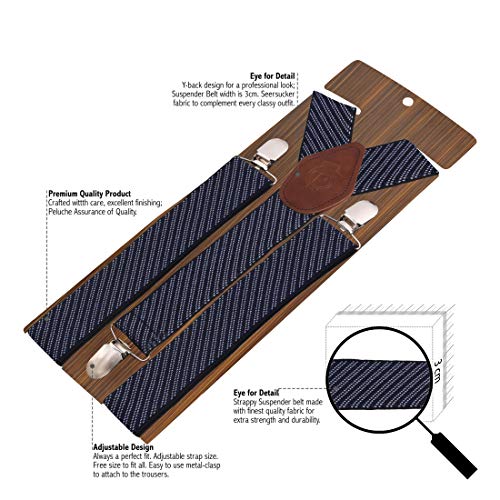 Peluche Eloquent Stripes Blue Coloured 3.5cm Strap Width Elastic Suspenders for Men - Image 3