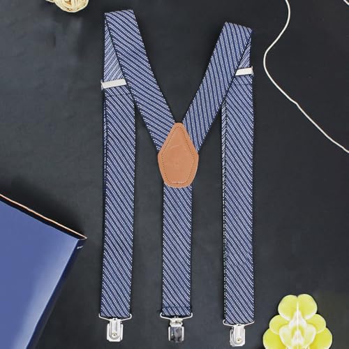 Peluche Eloquent Stripes Blue Coloured 3.5cm Strap Width Elastic Suspenders for Men - Image 2