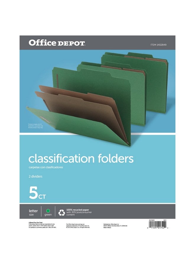 Office Depot Classification Folders 2 1/2In. Expansion Letter Size 2 Dividers Light Green Pack Of 5 Om01742  - Image 2