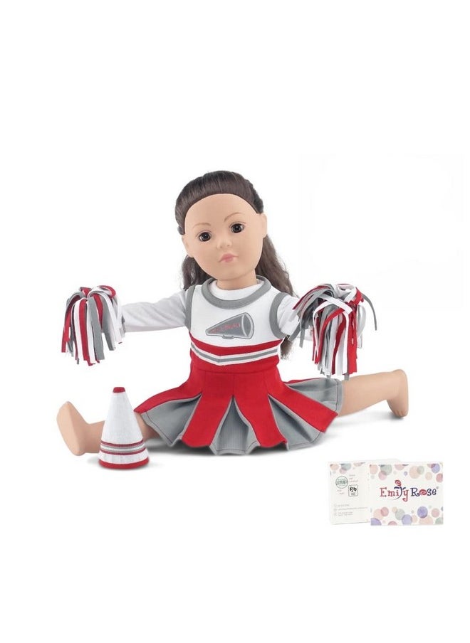 Emily Rose 18 Inch Doll Clothes Accessory Gift Play Set Scarlet And Grey Cheer Cheerleader 18 Doll Outfit Includes Dress Tshirt Tee And Fun Accessories Made To Fit Most 18 Dolls  - Image 1