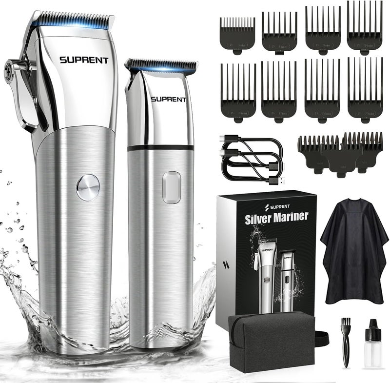 SUPRENT Hair Clippers and Trimmers Set IPX7 Waterproof Cordless Hair Clippers Men Barber Clippers Hair Cutting Kit with 11 Guide Combs Gifts for Men