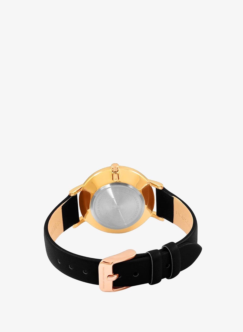 French Connection Black Dial and Black Leather Strap Analog Watch for Women 30mm - Image 3