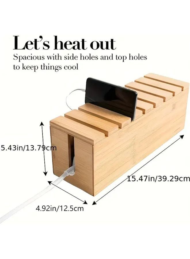 1pc Wooden Cable Organizer Box For Data And Power Cords Storage In Bedroom Living Room Office Study - Image 3