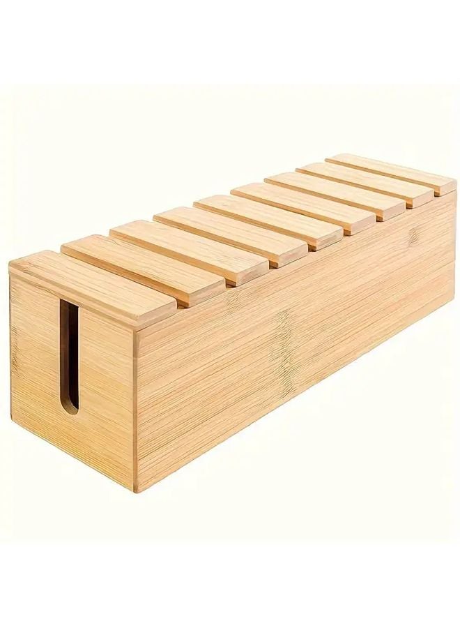 1pc Wooden Cable Organizer Box For Data And Power Cords Storage In Bedroom Living Room Office Study - Image 1