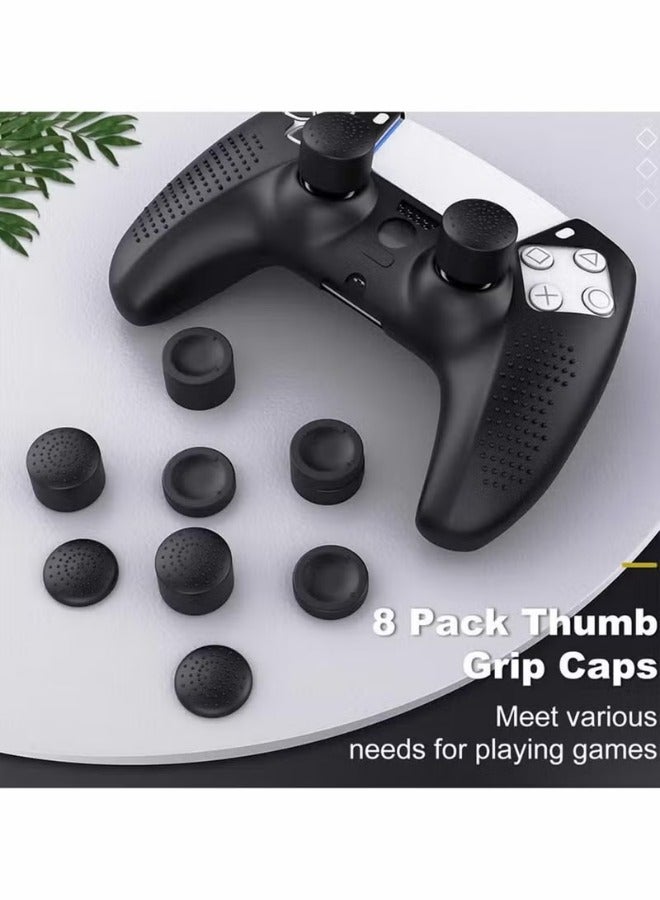 1 Set Controller Cover Skin Case + 8 Thumb Grips Set Compatible with Sony PS5 Playstation 5 - Protective Soft Silicone Gel & Anti-Slip Stick Caps Accessories for Video Games Gamepad Black  - Image 2