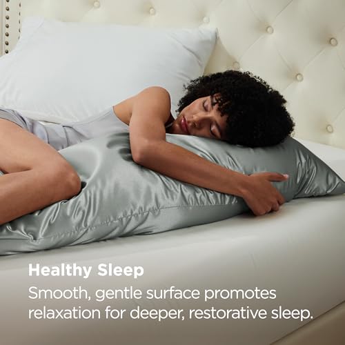 Bedsure Satin Body Pillow Pillowcase - Similar to Silk Body Pillow Cover Case with Envelope Closure,Cooling and Silky Long Pillowcase for Hair and Skin,Grey,20x54 Inches - Image 4