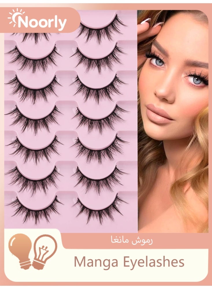 Noorly Manga Eyelashes, 7 Pairs Natural False Eyelashes with 3D Volume, Anime Lashes for Women & Girls, Wispy Fluffy Spiky Fake Lashes – Korean Japanese Cosplay Lashes Pack - Image 1
