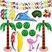 Ruisita Inflatable Luau Party Set 2 Pack Palm Trees 4 Pack Inflatable Watermelon 12 Pack Hawaiian Flowers 12 Pack Monstera Leaves 20 Pack Balloons Wingless Parrot Flamingo Banana for Party Supply - Image 4