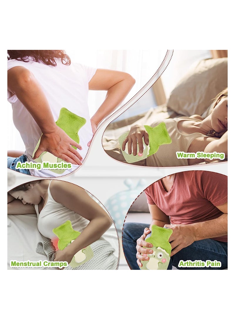 KASTWAVE Furry Hot Water Bag, Hot Water Bottle Body Warmer with Soft Cover, Fluffy Fleece Cover Water Bag, Hand Feet Warmer Neck and Shoulder Pain Menstrual Cramps Relief (Green) - Image 2