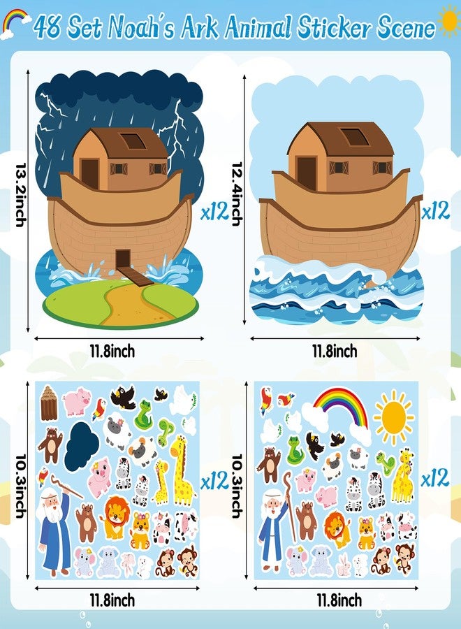 Haooryx Noah's Ark Animal Stickers - 24-Piece Noah’s Ark Animal Sticker Scene Backgrounds Self-Adhesive DIY Stickers Educational Gifts Kids' Sunday School Art Paper Craft Kit Religious Church Event - Image 2
