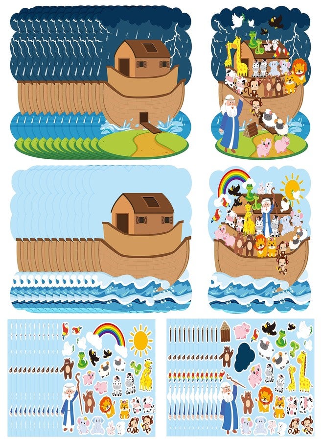 Haooryx Noah's Ark Animal Stickers - 24-Piece Noah’s Ark Animal Sticker Scene Backgrounds Self-Adhesive DIY Stickers Educational Gifts Kids' Sunday School Art Paper Craft Kit Religious Church Event - Image 1