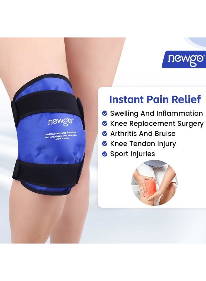 NEWGO حزمة ثلج لجراحة استبدال الركبة، حزمة جل باردة قابلة لإعادة الاستخدام تغطي الركبة بالكامل، حزمة ثلج للإصابات، تخفيف الألم، تمزق الغضروف، الرباط الصليبي الأمامي، التورم - Image 2